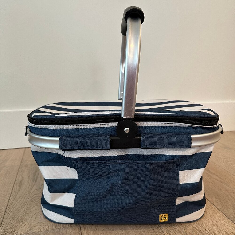 Blue and White Striped Cooler/Picnic Bag